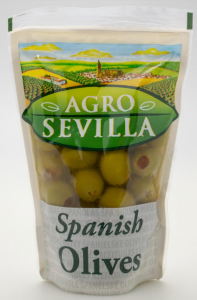 Green olives in stand up pouch